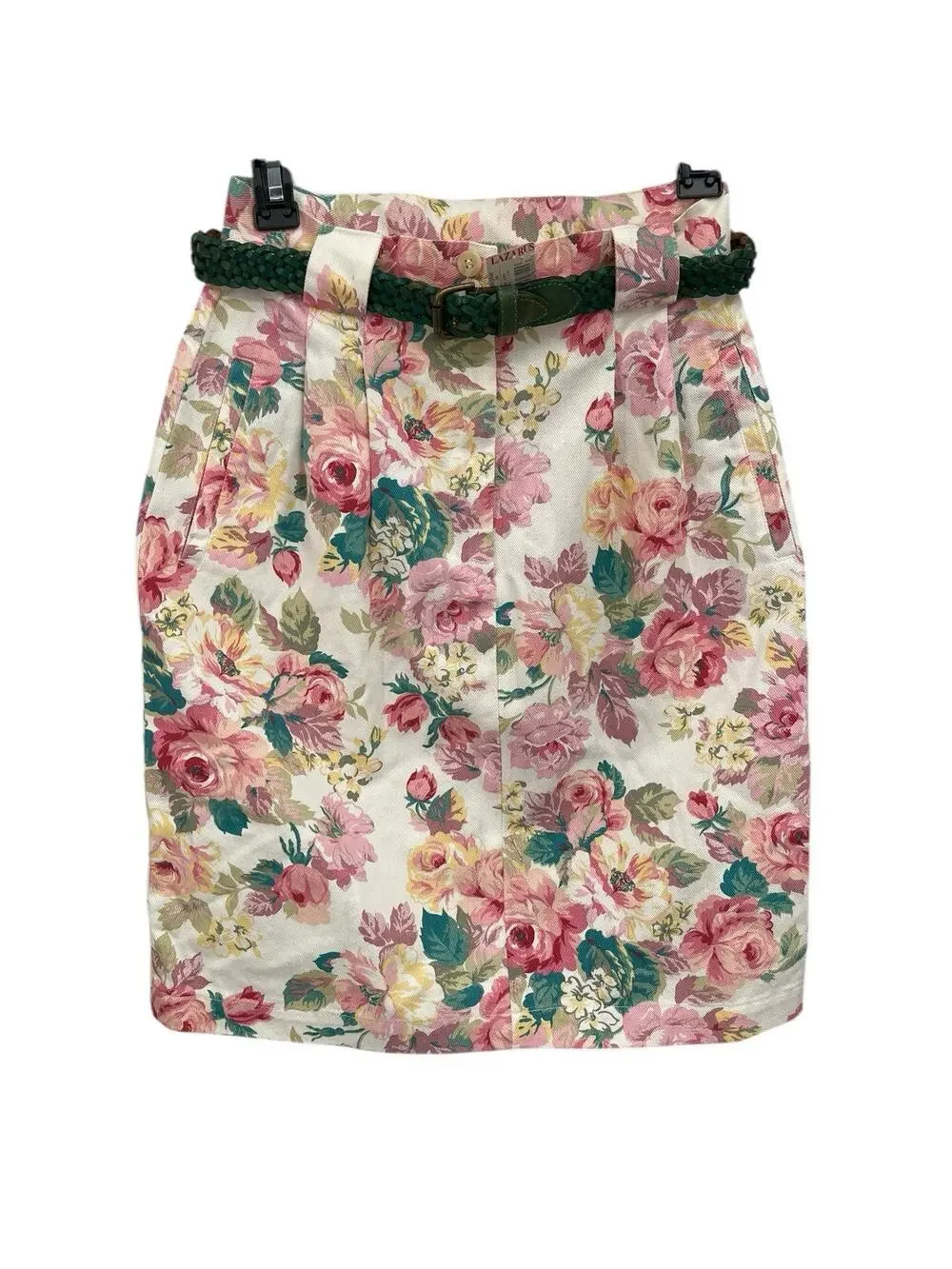 NWT Vintage Abercrombie & Fitch Floral Denim Skirt Pink Roses Size 6 26” Waist